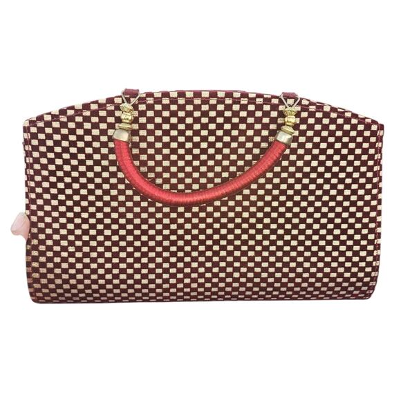 Vintage-Style Maroon & Gold Embroidered Clutch Handbag Purse With A Zip Pocket - Picture 3 of 8